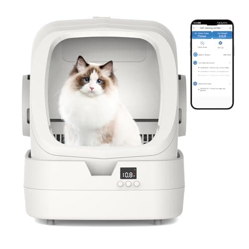 UPFAS Automatic Cat Litter Box Self Cleaning - APP Control - Weight Monitoring - Ultra-Quiet, Medium Cats and Kittens Litter Box, Safe Anti-Pinch【Assembly Required】- White - Smart Pet Tech