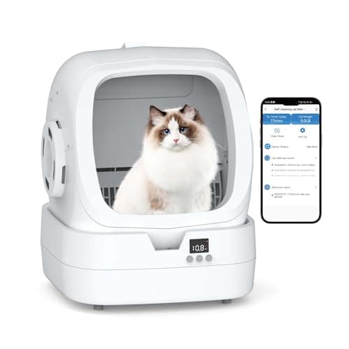 Mintakawa Automatic Cat Litter Box Self Cleaning - APP Control and Weight Monitoring - Ultra-Quiet, Suitable for Medium Cats and Kittens, Safe Anti-Pinch Litter Box (Assembly Required) -White - Smart Pet Tech
