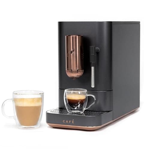 Café Affetto Automatic Espresso Machine + Milk Frother | Built-In & Adjustable Espresso Bean Grinder | One-Touch Brew in 90 Seconds | Matte Black, 1.2 Liter, (C7CEBBS3RD3) - Home Espresso Machines