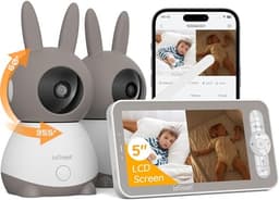 ieGeek 2K Split-Screen Baby Monitor, 5" Audio Baby Monitor with 2 Cameras, WiFi Smartphone Video Dual Camera, Night Vision, Motion & Cry Detection, Two Way Talk Temper &Humidity Sensor - Smart Baby Monitors