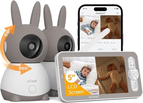 ieGeek 2K Split-Screen Baby Monitor, 5" Audio Baby Monitor with 2 Cameras, WiFi Smartphone Video Dual Camera, Night Vision, Motion & Cry Detection, Two Way Talk Temper &Humidity Sensor - Smart Baby Monitors