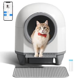 WARCAT Self Cleaning Litter Box Automatic, 90 L Automatic Cat Litter Box for Multiple Cats APP-Controlled with Smart Sensors, Safety Protection,Mat,1 Roll Garbage Bag (Gray) - Smart Pet Tech