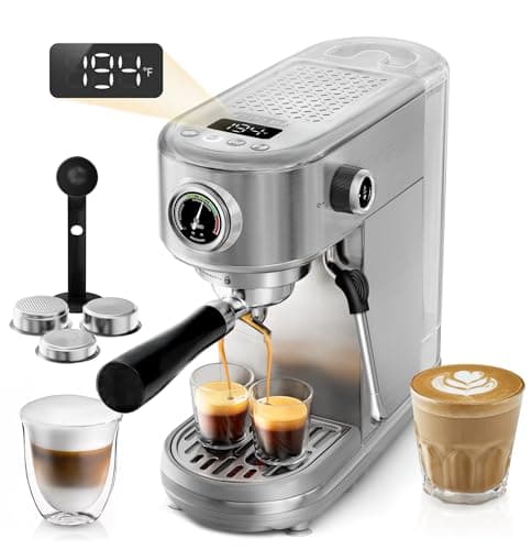 HIBREW H10B - Professional Espresso Machine - Cappuccino Maker with Milk Frother, Adjustable Temperature & Cup Volume, with Display, Pressure Gauge & Stainless Steel Body
