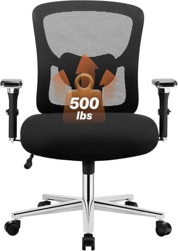 Sweetcrispy Big and Tall Office Desk Chair with Lumbar Support, 500lbs Heavy Duty Mesh Ergonomic Computer Chair with 4D Armrest and Wide Comfy Seat, Wheels for Adult