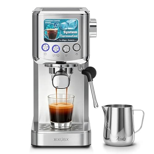 XIXUBX 20 Bar Espresso & Cold Brew Coffee Maker with Milk Frother, 42oz Removable Tank, Stainless Steel, Perfect for Cappuccino, Latte, Home & Office, Brushed Silver