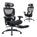 COLAMY Ergonomic Mesh Office Chair with Footrest, Executive High Back Computer Desk Chair with Wide Headrest and Adjustable 3D Arms, Backrest Height, Tilt Lock and Lumbar Support, Black - Ergonomics