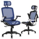 GABRYLLY Ergonomic Office Chair, High Back Mesh Desk Chair with Adjustable Headrest, Flip-Up Arms, 90-120° Tilt Lock, Lumbar Support and Comfy Seat, Swivel Computer Task Chair, Blue - Ergonomics