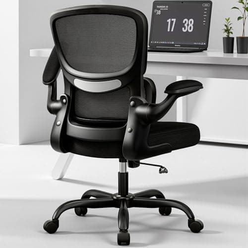 BESTFAIR Office Chair Ergonomic Desk Chair, Breathable Mesh Comfy Chair with Lumbar Support, Computer Chair, Home Desk Chair with Flip-up Armrests, Gaming Chair for Adults Home Office (Black)