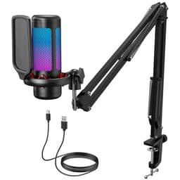 TONOR Gaming Microphone Set with Boom Arm, Vocal Condenser Microphone for PC with Stand, USB Mic with controllable RGB Light, One Tap Mute, Volume Control, for Discord, Twitch Streaming, TC310+ - Creator Audio