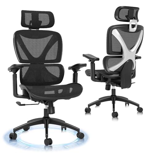 GABRYLLY Ergonomic Office Chair, Big and Tall Mesh Chair with Lumbar Support, 3D armrest - 215° Rotation, Adjustable Headrest & Soft Seat, Durable Computer Chair 350LBS for Work Gaming - Ergonomics