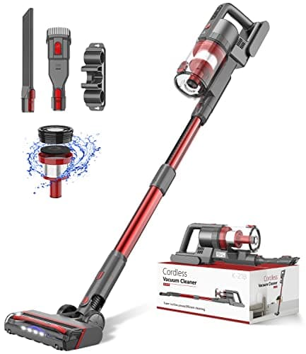 Ljuren Cordless Vacuum Cleaner, 85,000PRM Upgraded Dual Suction Cordless Stick Vacuum up to 35mins Runtime, Lightweight Rechargeable Vacuum for Home (Crimson Black) - Cordless Stick Vacuums