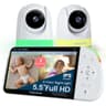 Babysense Full HD 5.5" Split Screen Baby Monitor with 2 Cameras, 6-Color Night Light, White Noise, Sound & Light Machine, 20-Hour Battery, Hack-Proof Non-WiFi Secure Connection - Smart Baby Monitors