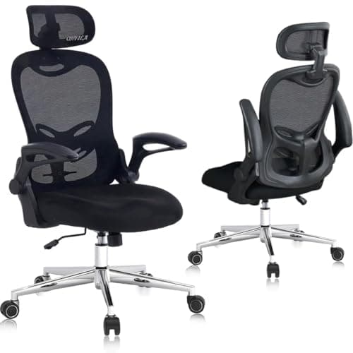 OHFILA Office Chair, Ergonomic Breathable Mesh,Flip-Up Arms and Adjustable High Back Lumbar Support,Comfy Computer Chair for Home Office (Black, 407) - Ergonomics