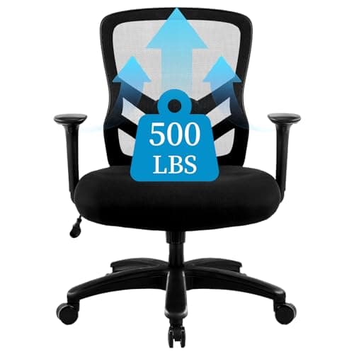YFO Big and Tall Office Chair 500LBS - Computer Desk Chair with Adjustable Lumbar Support, Heavy Duty Ergonomic Mesh with 360 Rotation 2D Arm and Extra Wide Comfty Seat, Quiet Wheels for Adults, Black - Ergonomics