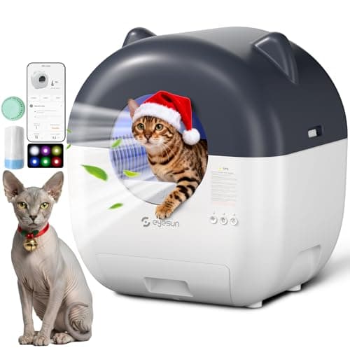 EYESUN Self Cleaning Litter Box,76L Automatic Cat Litter Box Self Cleaning with APP Control,Low Noise,Safety Protection,Roll Garbage Bags,Deodorizer and Cleaning Brush for Multiple Cats(White) - Smart Pet Tech