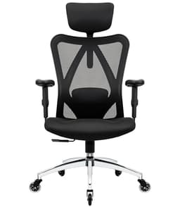 Duramont Ergonomic Office Chair - Adjustable Desk Chair with Lumbar Support and Rollerblade Wheels - High Back Chairs with Breathable Mesh - Thick Seat Cushion, Head, and Arm Rests - Reclines (Black) - Ergonomics