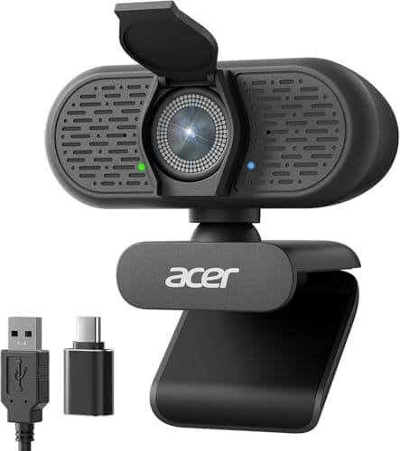 Acer A640 4K Webcam for PC with Sony Sensor PDAF Autofocus AI Noise Canceling Mic 2K 1080P/60fps USB A to C Adapter Computer Camera for Gaming Streaming Meetings Switch 2 Camera Teams Zoom Facetime