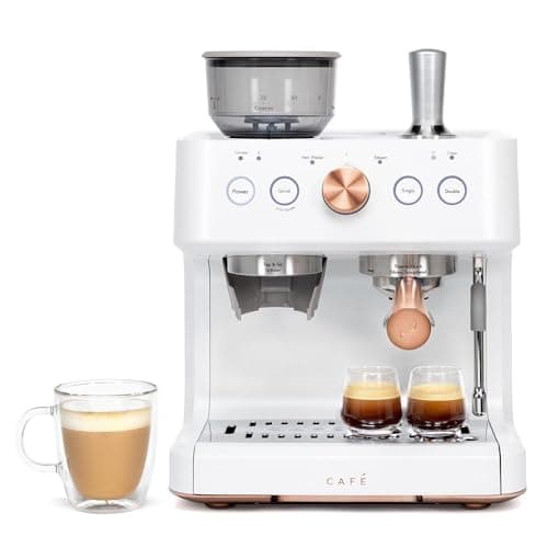 Café Bellissimo Semi Automatic Espresso Machine + Milk Frother | WiFi Connected, Smart Home Kitchen Essentials | Built-In Bean Grinder, 15-Bar Pump & 95-Ounce Water Reservoir | Matte White - Home Espresso Machines