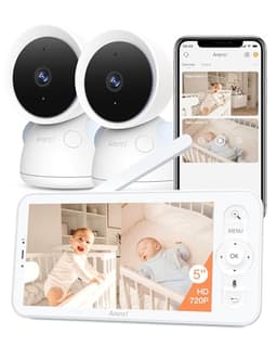 ARENTI Baby Monitor with 2 Cameras, 2K/3MP WiFi 6 Camera and Audio, 5-inch Wireless Screen, Smartphone App, Super Night Vision, Crying Detection, Auto Tracking, Temp&Humidity Sensor (D3 Set) - Smart Baby Monitors