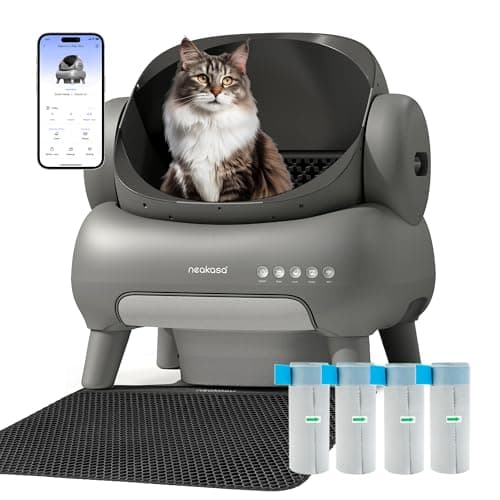 Neakasa M1 Plus Bundle Open-Top Self-Cleaning Cat Litter Box with APP Control, Includes 4 Rolls (60pcs) Refill Waste Bags, 2 Extra Rolls Added (Plus Version) - Smart Pet Tech