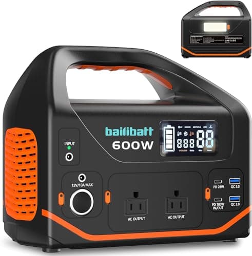 bailibatt Portable Power Station 600W 293Wh Camping Lithium Battery, Portable Generator for Home Use Emergency Power Station Backup Travel Outdoor 100W PD & 110V Pure Sine Wave AC Outlet
