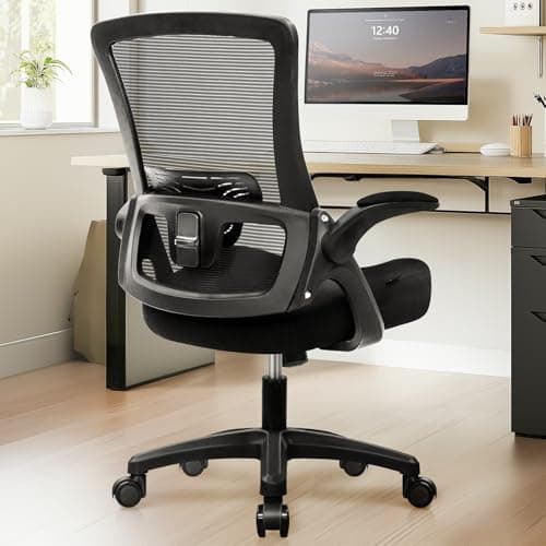 NEO CHAIR Office Desk Gaming Chair Computer High Back Mesh Seat with Rolling Wheels Ergonomic Adjustable Comfy Flip-up Armrests Lumbar Support Height for Home (Black) - Ergonomics