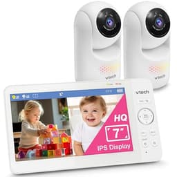 VTech Advanced HQ Max Twin 7" Digital Video 2-Cameras Baby Monitor with Pan Tilt Zoom, Long Battery Life 5000mAh, IPS Screen, Adaptive Multi-Color Night Light, 2-Way Talk, HQ Display, No WiFi, White - Smart Baby Monitors