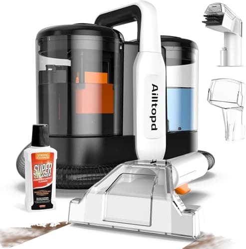 Ailltopd Portable Carpet & Upholstery Spot Cleaner Machine,15Kpa Deep Cleaning for Rug, Pet, Couch,Stairs & Car, Handheld Furniture Cleaner Machine with 2 Size BrushHead & Self-Cleaning System - Portable Carpet & Upholstery Cleaners