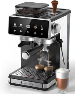 AMZCHEF Espresso Machine with Grinder, 3 Temp 197-205℉ Professional Espresso Machine, 3-10s Pre-Infusion, 20 Grind Settings, Latte Cappuccino Maker Home Barista, Black - Home Espresso Machines