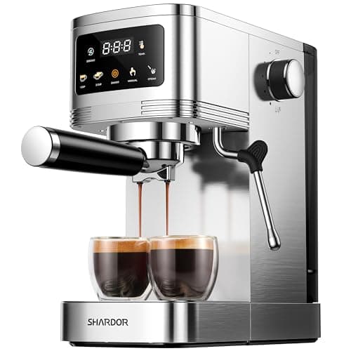 SHARDOR Espresso Machine 20 Bar, Professional Espresso Machine with Milk Frother and Touchscreen, Expresso Coffee Machines with Adjustable Temperature,for Cappuccino, Latte, Stainless Steel, Silver - Home Espresso Machines