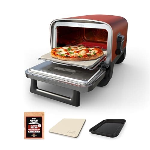 Ninja Woodfire Outdoor Pizza Oven, 8-in-1 Portable Electric Roaster Oven, Heats up to 700°F, 5 Artisan Pizza Settings, Integrated BBQ Smoker Box, Includes Flavored Wood Pellets, Terracotta Red - Portable Pizza Ovens