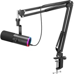 TONOR Dynamic Gaming Microphone, XLR/USB Mic Streaming, AI Noise Cancellation, Controlable RGB, Tap Mute, 3.5mm Headphone Jack, Volume Control, Microfono with Boom Arm, Black, TD510 AIR S H+ - Creator Audio