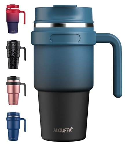 ALOUFEA 20 oz Insulated Coffee Mug Tumbler with Handle, Stainless Steel Travel Mug Tumbler with Lid and Straw,Double Wall Vacuum Leak Proof Ice Coffee Thermal Cup, Indigo Black - Engineered Drinkware