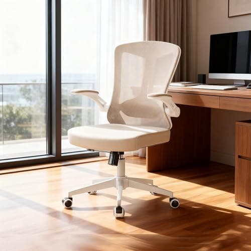 Monhey Ergonomic Office Chair with Lumbar Support, High Back Mesh Desk Chair with Flip-Up Arms, Adjustable Computer Task Chair, Khaki