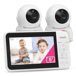 VTech VM924-2 Remote Pan-Tilt-Zoom Baby Monitor with 2 Cameras & Audio,5" LCD Screen,Up to 17Hrs Video Streaming&31Hrs Battery for Audio,Night Vision,1000ft Range,Soothing Sounds,Temperature Sensor - Smart Baby Monitors