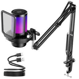InnoGear Gaming USB Microphone, Noise Cancellation Condenser Mic with Mute, Gain, RGB Indicator, Boom Arm Stand for Streaming, Podcast, Twitch, YouTube, Discord, PC, Computer, PS4, PS5, Mac, Black - Creator Audio