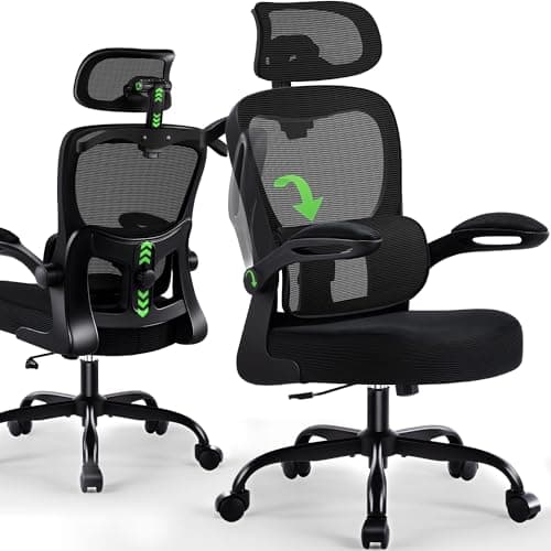 AreShark Office Chair Ergonomic Desk Chairs with Adjustable Lumbar Support& Headrest Hanger, High Back Breathable Mesh Chair with Wheels, Rolling Swivel Comfy Task Computer Chair for Home Work Gaming