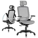 GABRYLLY Ergonomic Office Chair, High Back Home Desk Chair with Headrest, Flip-Up Arms, 90-120° Tilt Lock and Wide Cushion, Big and Tall Mesh Chairs for Man Woman, Grey Task Chair - Ergonomics