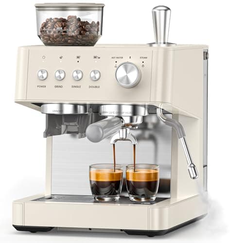 Electactic (2026 Upgrade) 15 Bar Espresso Machine with Built-in Anti-Clog Coffee Grinder, Expresso Coffee Machines with Milk Steam Wand/Frother/Tamping Tools,Espresso Maker with Grinder for Lattes-Almond