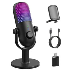 GUEVWES USB Microphone for PC Gaming: Condenser Microphone RGB for Gamer with Stand Mic - Recording Mic for Computer&Laptop with Qiuck Mute - Desk Podcast Mic for Podcast & Singing & Streaming & Youtube Black - Creator Audio