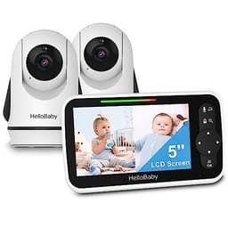 HelloBaby Video Baby Monitor with 2 Cameras and 5 Inch Split Screen Display, Remote Control Cameras with Night Vision and Temprature Monitoring - Smart Baby Monitors