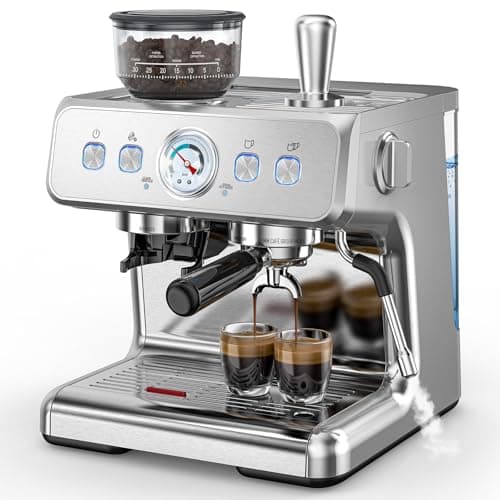 COWSAR Commercial Espresso Machine 15 Bar, Semi-Automatic Espresso Maker with Bean Grinder & Milk Frother Steam Wand, Removable Water Reservoir, Self-Cleaning, Ideal for Cappuccino, Stainless Steel