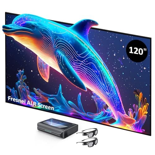 NexiGo Aurora Pro Ultra Short Throw 4K Tri-Color Laser Projector with 120" Fresnel ALR Screen and DLP Link 3D Glasses, 2400 Lumens Brightness, Dynamic Laser Dimming, 85% ALR for Clear Daylight Viewing - Home Projectors