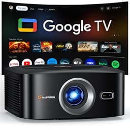 HAPPRUN 1500 ANSI Official Licensed Google TV Smart Projector, HAPPRUN 4K Full HD Home Theater with Auto Focus, Dolby Sound, Wi-Fi Bluetooth, Built-in Apps, Compatible with Phone & PC, Indoor & Outdoor Use - Home Projectors