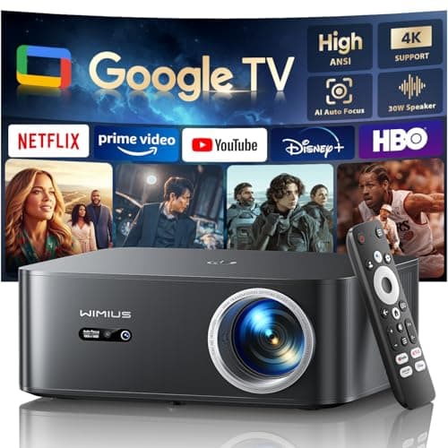 【1200 ANSI/Google TV/4K Supported 】Smart Projector with WiFi & Bluetooth, Outdoor & Home Movie Projectors with Voice Control,Auto Focus & Keystone,Compatible with Netflix Proyector WiMiUS K13 Black