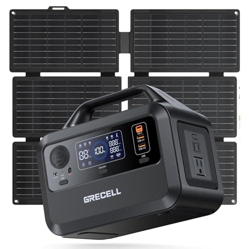 GRECELL Solar Generator with 40W Solar Panel Included,230Wh Portable Power Station 1.5hrs Fast Charging, (600W Surge) AC Outlets, LiFePO4 Battery Backup for Outdoor Camping, Trip, Power Outage