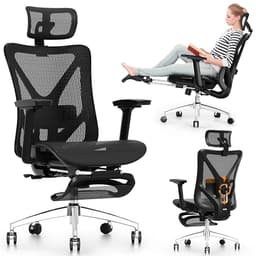 GABRYLLY Ergonomic Office Chair with Footrest, 135° Reclining Desk Chair with Adjustable Lumbar Support,3D Armrest,Headrest & Large Steel Base, 300LBS Heavy Duty Mesh Chair - Ergonomics