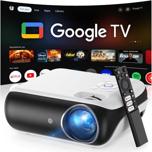 HAPPRUN Official Licensed Google TV Smart Projector, HAPPRUN 4K UHD Home Theater with Dolby Sound, Wi-Fi & Bluetooth, Built-in Streaming Apps, Compatible with Games Consoles & Smartphone, Indoor & Outdoor Use