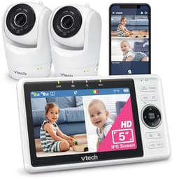 VTech 2-Cameras Smart WiFi Baby Monitor with 1080p FHD Camera and 5" HD IPS Screen, Free App with Motion Video, Sound/Motion Detection and Notifications, Split-Screen, Pan-Tilt-Zoom: VM901-2HD - Smart Baby Monitors