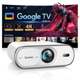 Sovboi 4K Projector with Google TV:3000 Brightness/Auto Lens Cap & 4D Keystone/Auto Focus & AI Voice Control, Sovboi Portable Outdoor Projector with WiFi & Bluetooth, Smart Movie Proyector for Streaming Apps - Home Projectors
